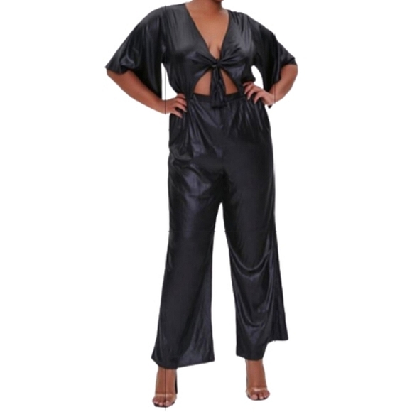SEXY ☆ FAUX LEATHER/SATIN LOOK ☆ PEEK-A-BOO ☆ JUMPSUIT ☆ NWT - Picture 2 of 9